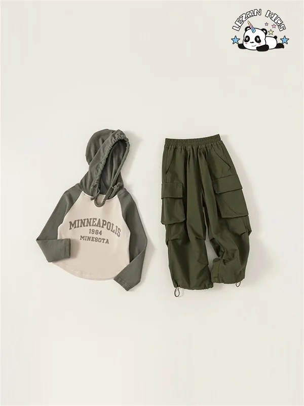 LEZONKIDS - Factory Direct Price Spring And Summer Girls Clothing Sets Long Sleeve Sweatshirt And Cargo Pants Outfits